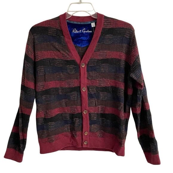 Robert Graham Bauta Grandpapacore Button up V-neck Cardigan Men’s L Wool Linen - Picture 1 of 6